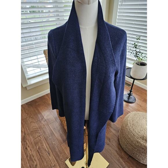 Saks Fifth Ave Open Heavy Duster Cardigan Women's Size S Blue/Black Luxury - Picture 3 of 9